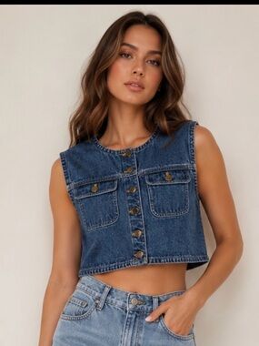 NWT Ronny Kobo Blue Denim Vest with Silver Accents Premium brand